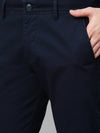 Genips Men's Cotton Stretch Caribbean Slim Fit Solid Navy Color Trousers