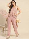 Asymmetric drape jumpsuit in Powder Pink