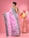 Bubbegum Pink Pure Cotton Tant Saree With Woven Designs-MA51TT43480079