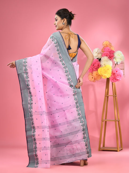 Bubbegum Pink Pure Cotton Tant Saree With Woven Designs-MA51TT43480079