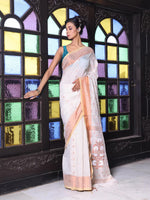 Beige Cotton Saree With Zari Borders-MA64BCT401190043