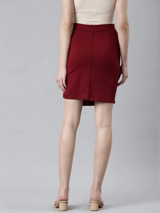 Women Maroon Solid Pencil Skirt-AE-10611-Maroon