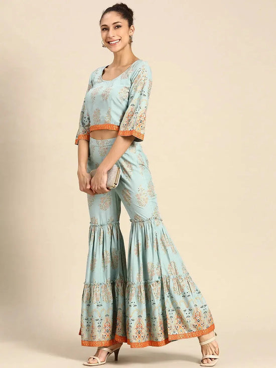 Crop top with sharara in Light Blue