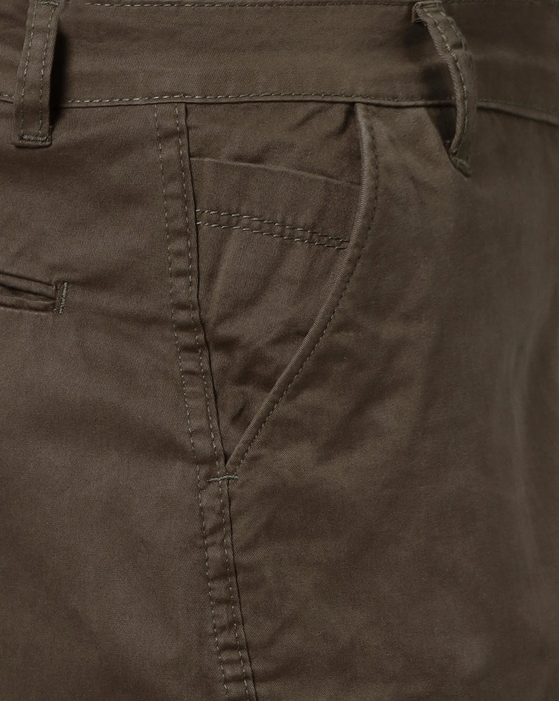 Solid Stretchable Shorts with 6 pockets-Brown