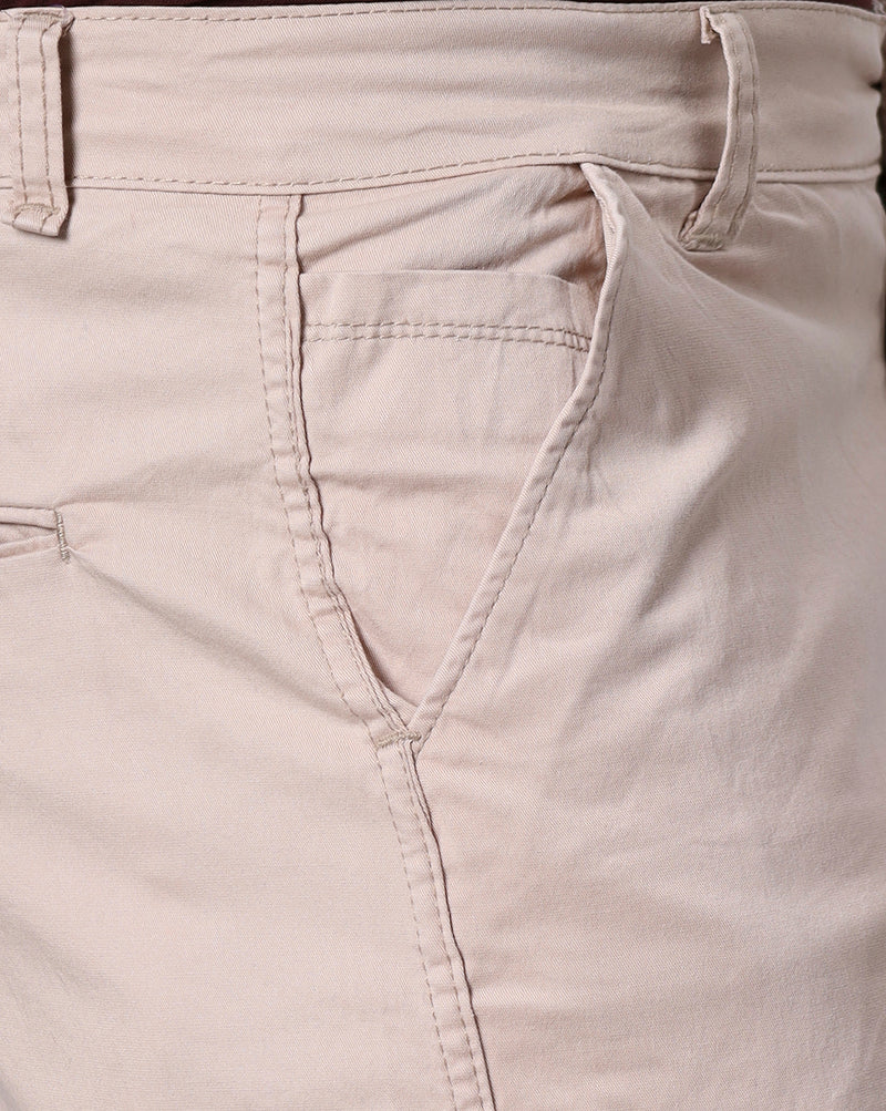 Solid Stretchable Shorts with 6 pockets-Beige