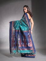 Teal Cotton Soft Saree With Ikkat Style-MA54BCT041400027