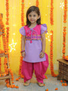 BownBee Girls Embroidered Attached Jacket With Cotton Kurti Dhoti Suits - Pink