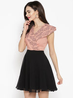 Broad collar with block print Skater Dress in Dusty Pink