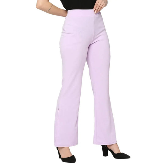 Smarty Pants Women's Polyester Lycra Slit Bell Bottom Lilac Formal Trouser