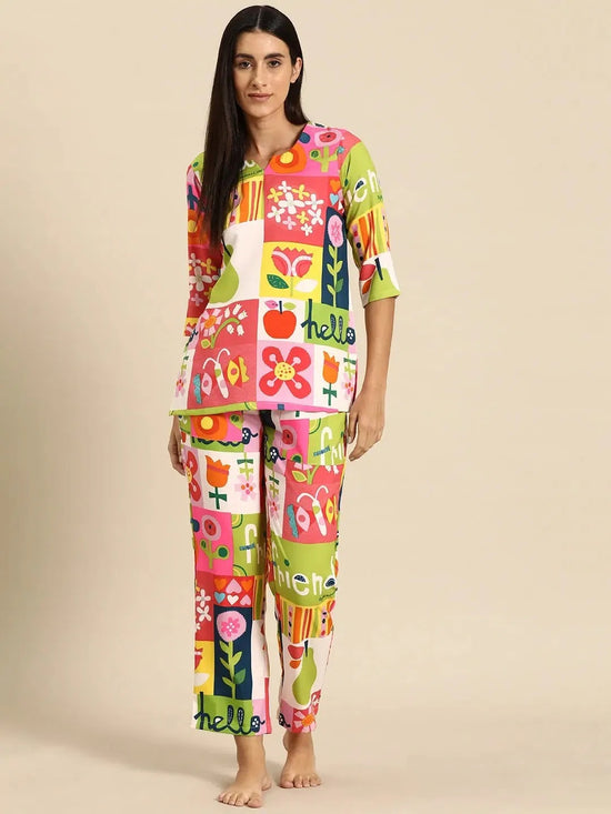 Kurta Pyjama nightwear Set in multi color Print