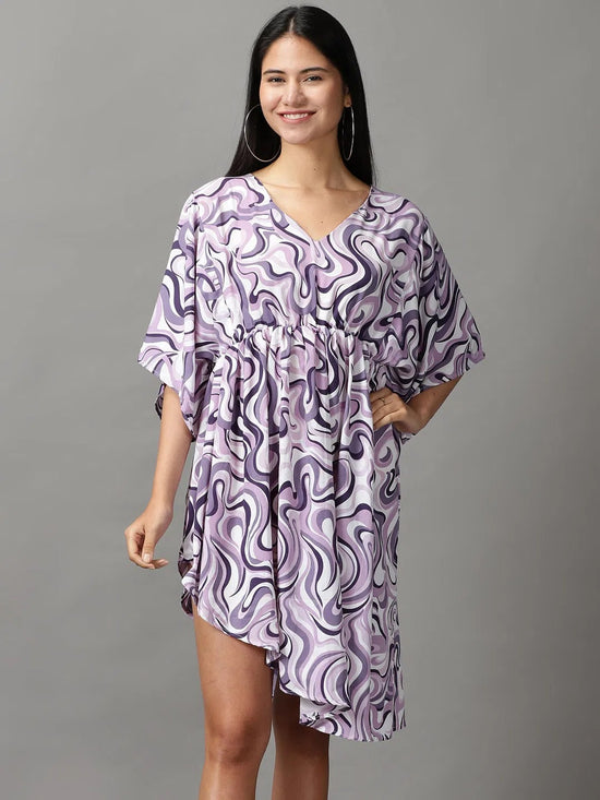 Women's Lavender Printed Fit and Flare Dress-AE-15778-Lavender