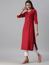 Women's Maroon Striped Straight Kurta-SKC3146-Maroon