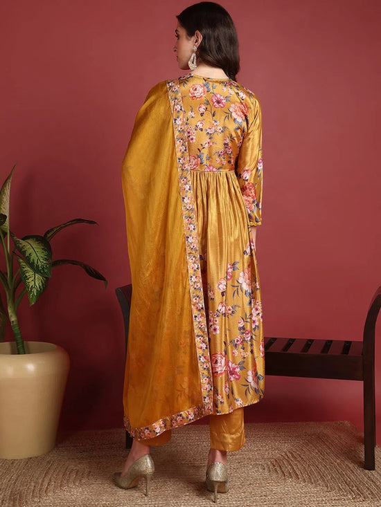 Ahika Polyester Floral Yellow Indian Ethnic-PKSKD2383_S