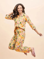 Shirt Pyjama Set in Yellow and Peach Watermelon Print