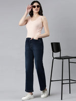 Women Navy Blue Solid Wide Leg Denim Jeans-IM-10479-1-Navyblue