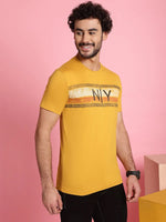 Venitian Men Printed Round Neck Yellow Cotton T-Shirt