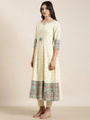 Women Anarkali Cream Floral Kurta and Trousers Set Comes With Dupatta-RF-2159-Cream