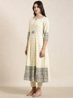 Women Anarkali Cream Floral Kurta and Trousers Set Comes With Dupatta-RF-2159-Cream