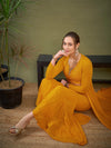 Women Mustard Crop Top With Tiered Sharara & Shrug