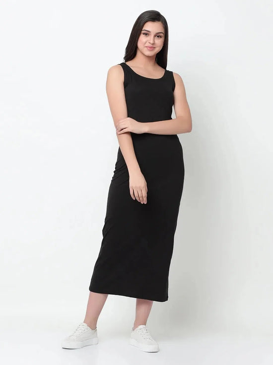 Rigo Solid Round Neck Sleeveless Maxi Dress