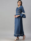 Women's Navy Blue Floral Anarkali Kurta-DW9282-Navyblue