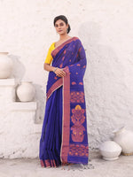 Royal Blue Cotton Saree With Woven Designs And Zari Border-MA54BCT041210047