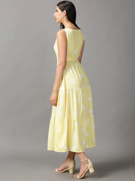 Women's Yellow Polka Dots Fit and Flare Dress-AE-15680-Yellow