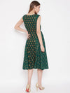 Front yoke side waist tie midi dress in Bottle Green