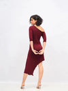 Women Maroon One Shoulder Asymmetric Hem Dress