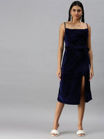 Women's A-Line Cowl Navy Blue Solid Dress-AE-9879-Navyblue