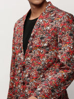 Men Rust Printed Casual Blazers-SOBLZ-082-9-Rust