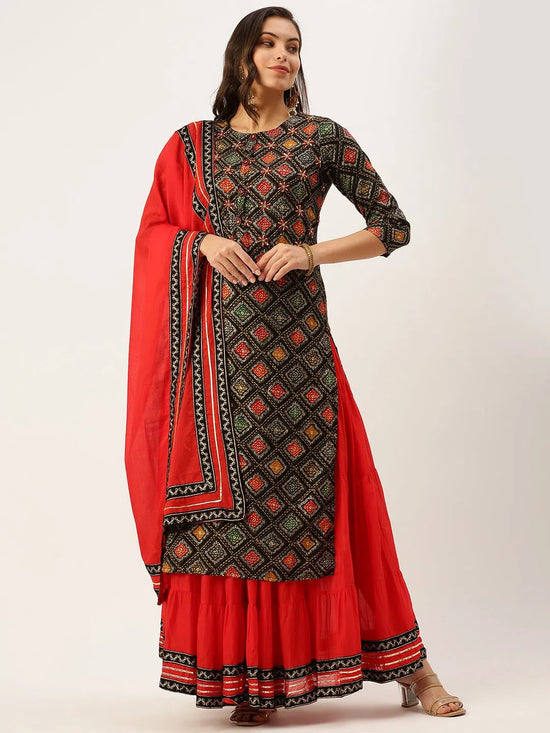 Women's Black Printed Kurta Sets-GW-2681-Black