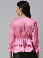 Women Pink Solid Peplum Top-AE-10227-Pink