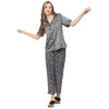 Smarty Pants Women's Silk Satin Grey Color Butterfly Print Night Suit