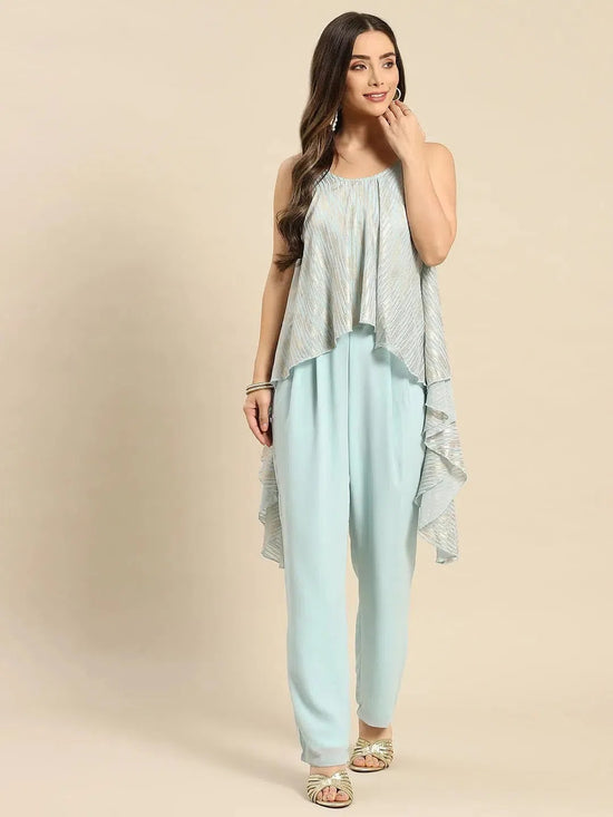 Asymmetric drape jumpsuit in Powder Blue