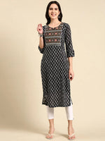 Women's Black Printed Straight Kurta-AT-A752-Black