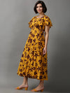 Women's Yellow Printed Maxi Dress-DW-9425-Mustard