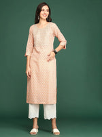 Women's Peach Printed Straight Kurta-AT-A719-Peach