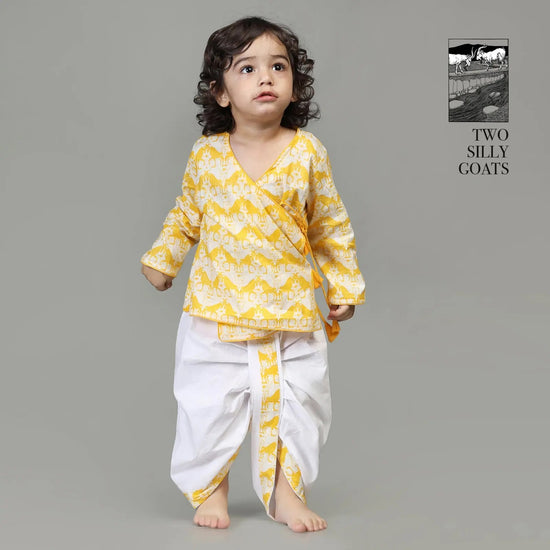 Cotton Angarakha & Dhoti Set For Boys with Two Silly Goats Print