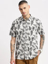 Men Spread Collar Floral Grey Casual Shirt-REVERIE-2129-Grey