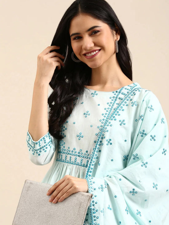 Women's Blue Solid Kurta Set-GW-2988-Blue