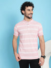 Venitian Men Henley Neck Striped Cotton Pink T-Shirt