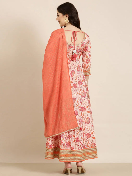 Women Peach Floral Anarkali Kurta-FS-3059-Peach