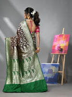 Dark Chocolate Silk Banarasi Saree With Zari Woven Designs-MA52BSL441050039