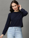 Women's Blue Solid Crop Top-AE-10478-Navyblue