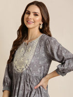 Women Grey Floral Anarkali Kurta-BC-CK-982-Grey