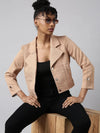 Women Solid Crop Beige Tailored Jacket-826-Beige