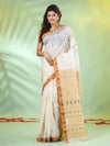 Off White Tussar Silk Saree With Woven Texture Motifs-MA66TUS432590048