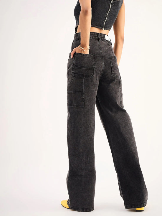 Women Black High Waist Back Pocket Jeans