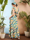 Women Sea Green Floral Back Tie Maxi Dress